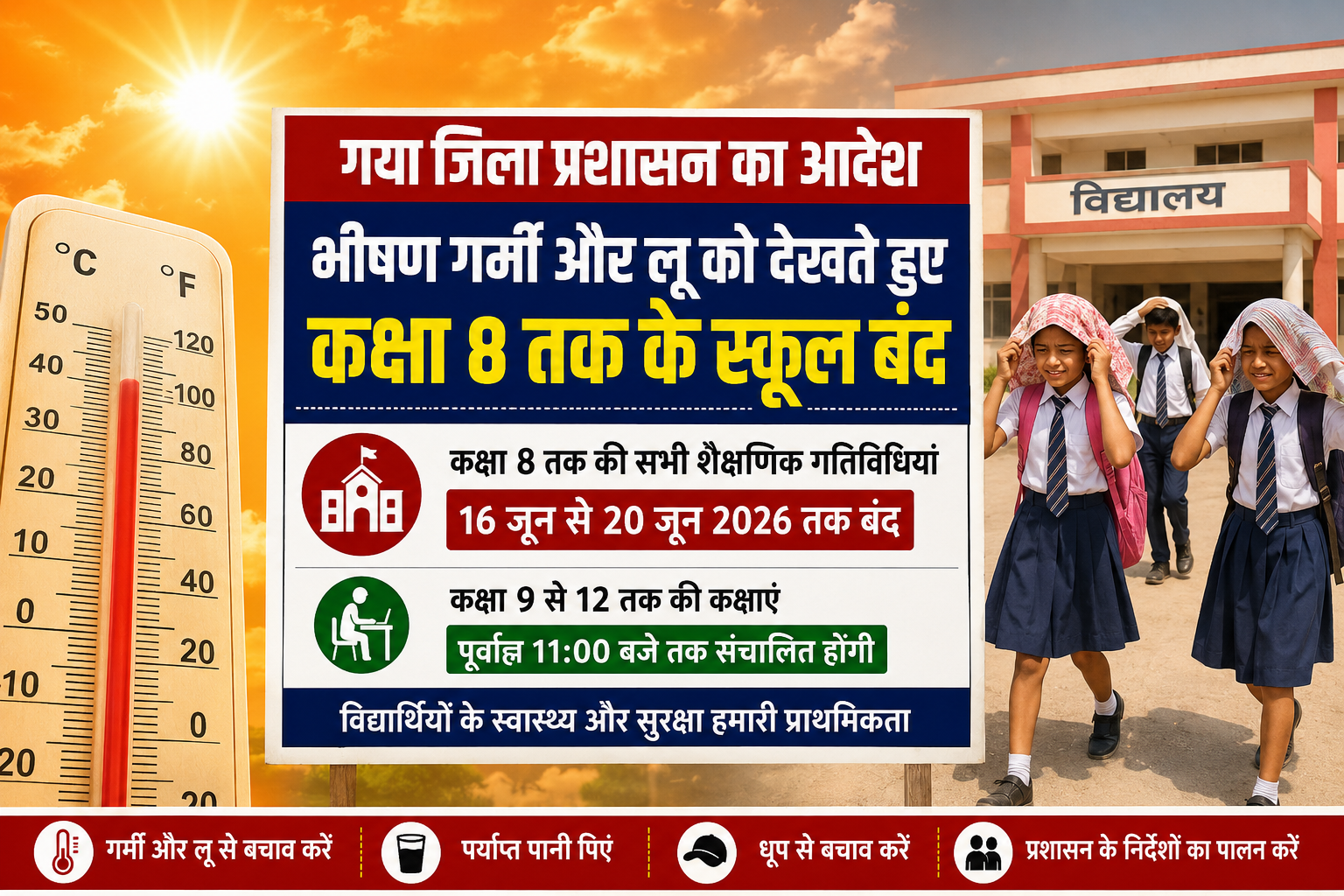 Heat Alert: गया में भीषण गर्मी का कहर: 20 जून तक कक्षा 8 तक के स्कूल बंद, डीएम का आदेश जारी