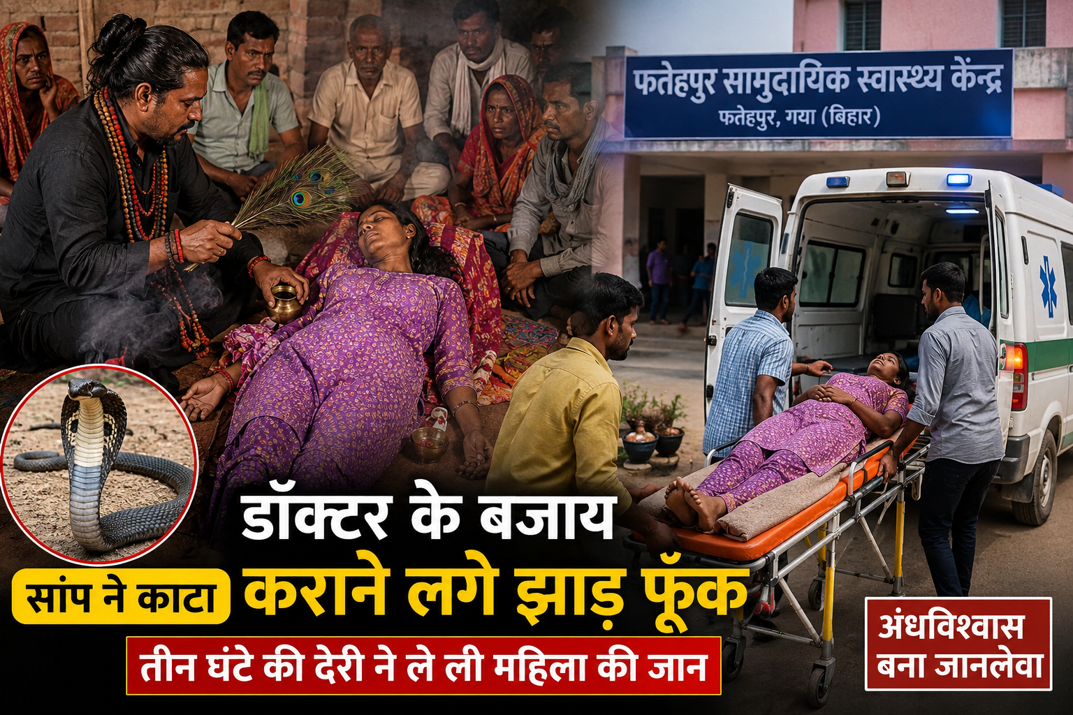 सांप ने काटा तो डॉक्टर नहीं, झाड़-फूंक के भरोसे रहे परिजन; तीन घंटे की देरी ने ले ली महिला की जान
